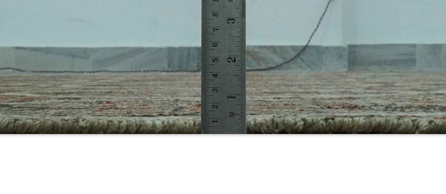 Geometrical Floral Design 5x8.6 Charcoal, Ivory and Rust Hand Knotted wool rug