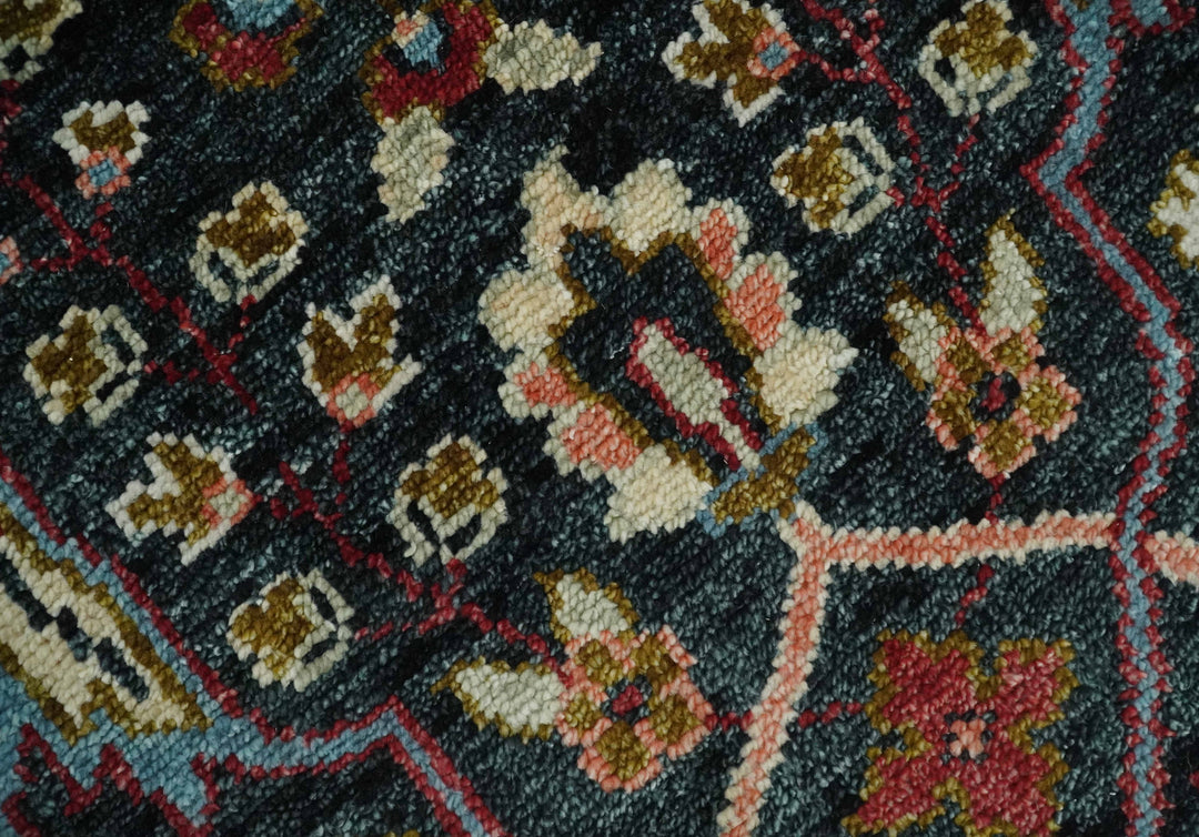 Black and Blue Hand Knotted Traditional Oushak Multi Size Wool Area Rug