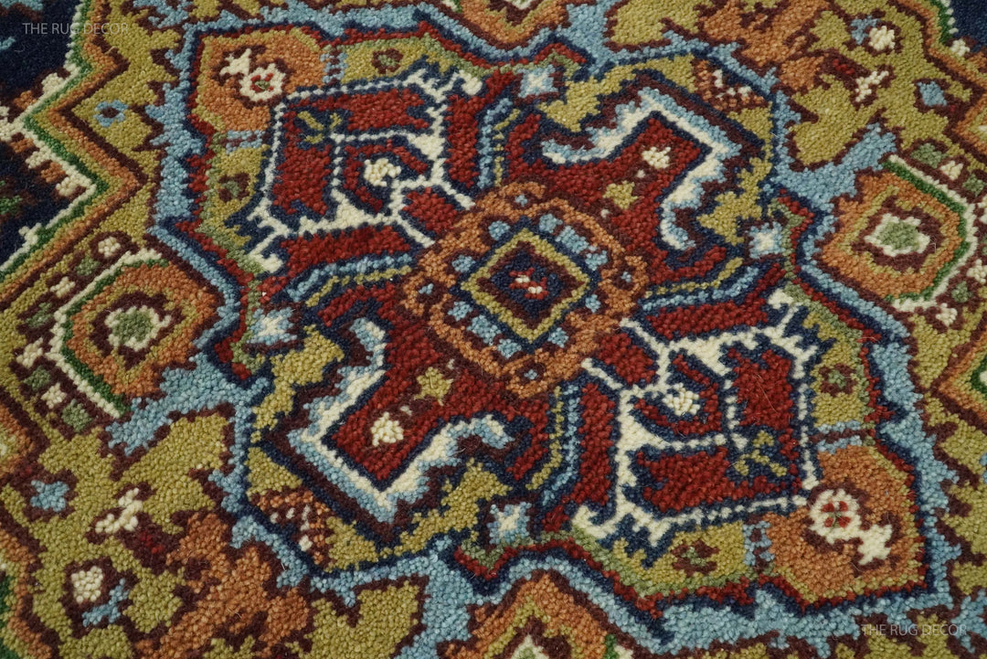 Sera Red And Blue Traditional Serapi Design Hand Knotted Wool Rug