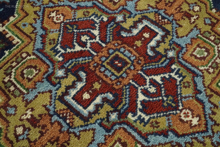 Sera Red And Blue Traditional Serapi Design Hand Knotted Wool Rug