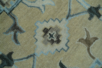 8x10 Beige, Ivory and Blue Hand Tufted Floral Oriental Oushak wool area rug - The Rug Decor