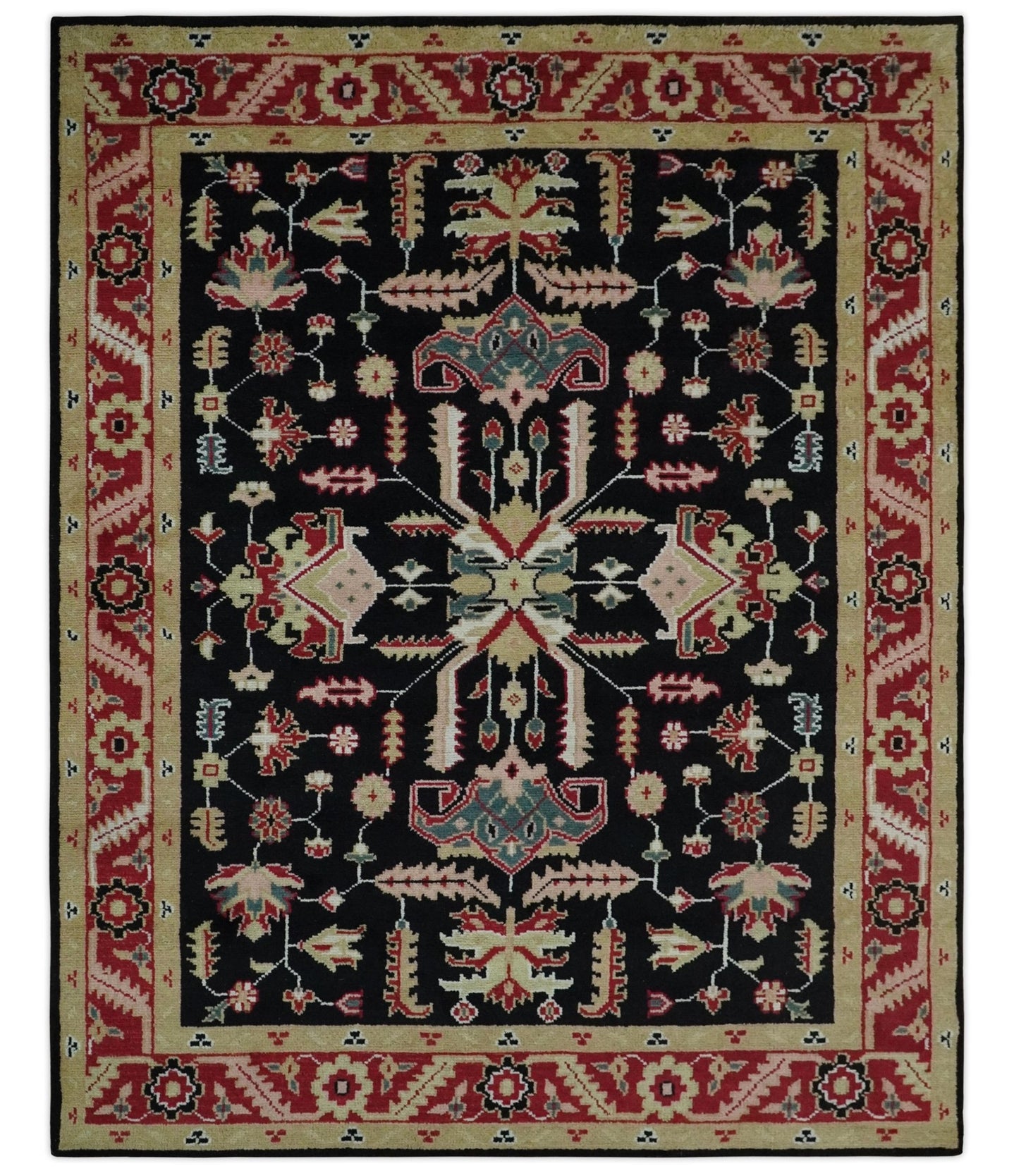 8x10 Black, Rust, and Olive Traditional Oriental Hand Knotted Wool Area Rug - The Rug Decor