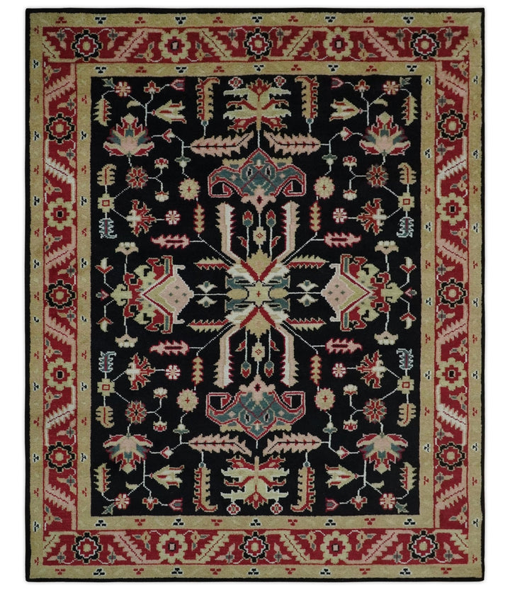 8x10 Black, Rust, and Olive Traditional Oriental Hand Knotted Wool Area Rug - The Rug Decor