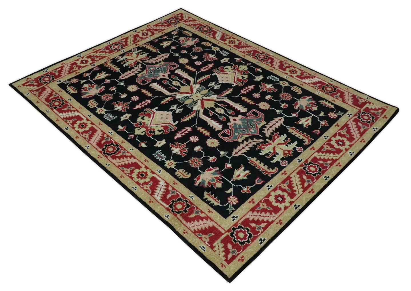 8x10 Black, Rust, and Olive Traditional Oriental Hand Knotted Wool Area Rug - The Rug Decor