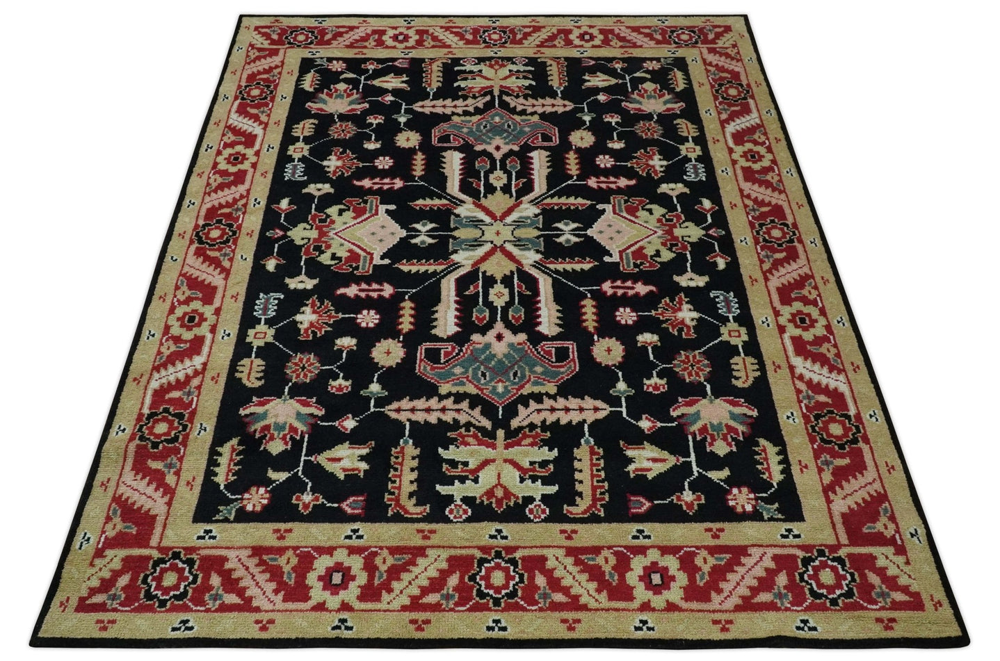 8x10 Black, Rust, and Olive Traditional Oriental Hand Knotted Wool Area Rug - The Rug Decor
