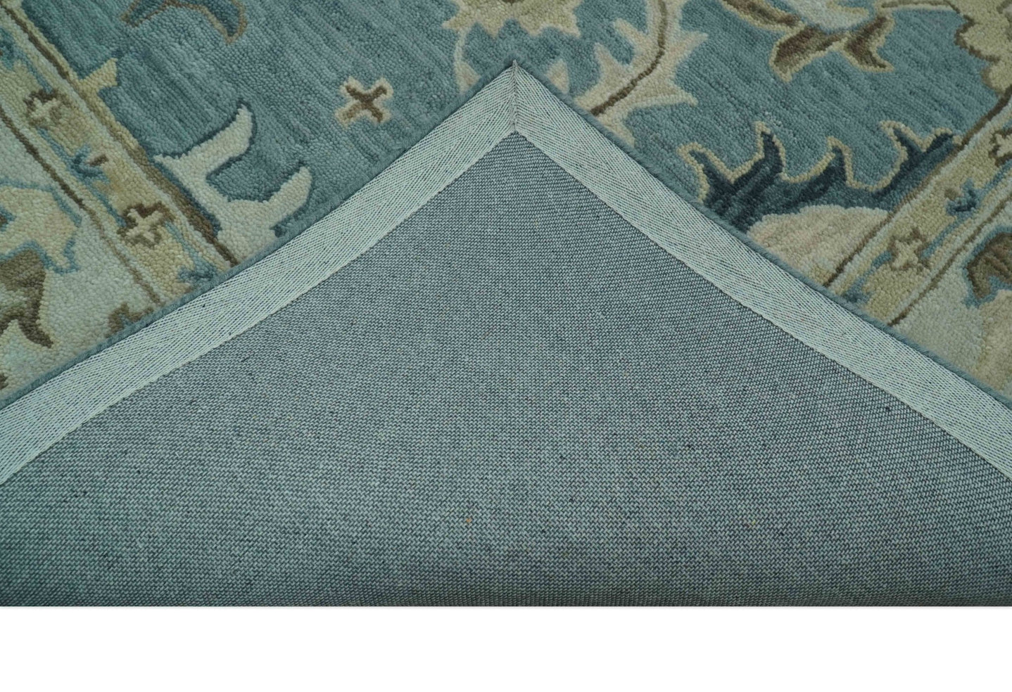 8x10 Blue, Ivory and Beige Hand Tufted Oriental Oushak wool area rug - The Rug Decor