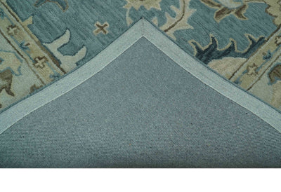 8x10 Blue, Ivory and Beige Hand Tufted Oriental Oushak wool area rug - The Rug Decor