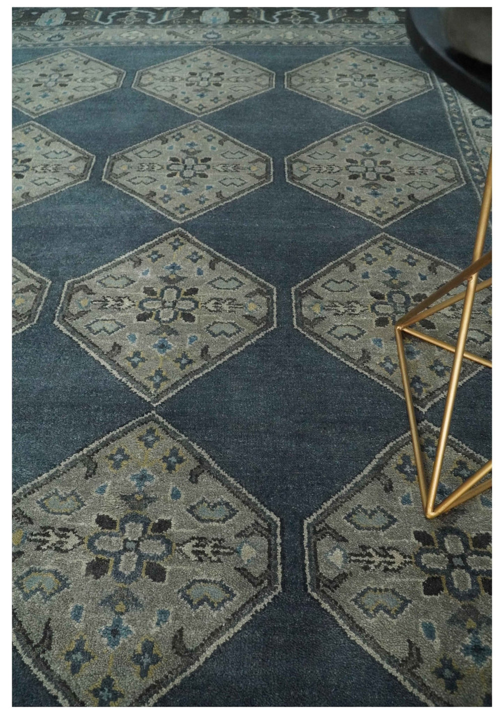 8x10 Blue, Silver and Charcoal Hand knotted Traditional wool Area Rug - The Rug Decor