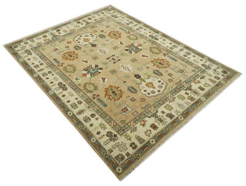 8x10 Camel, Ivory and Gray Hand knotted Oriental Oushak wool area rug - The Rug Decor