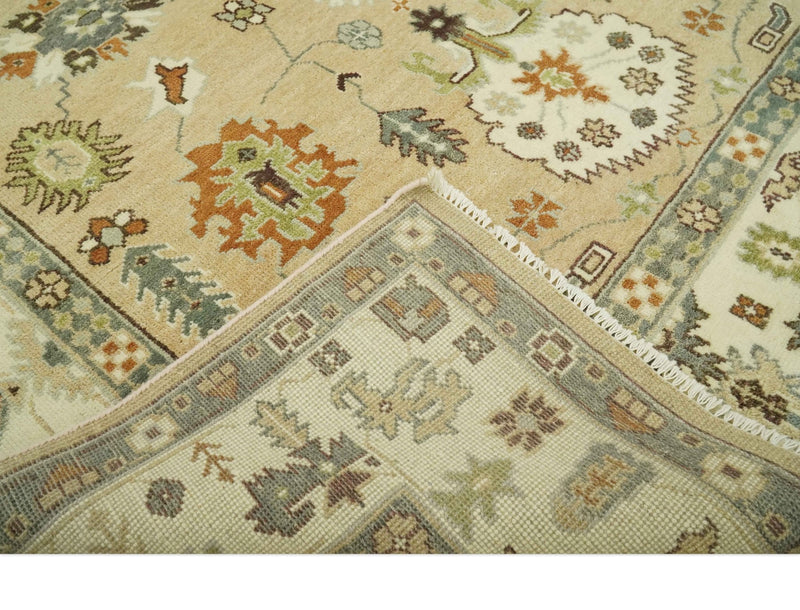 8x10 Camel, Ivory and Gray Hand knotted Oriental Oushak wool area rug - The Rug Decor