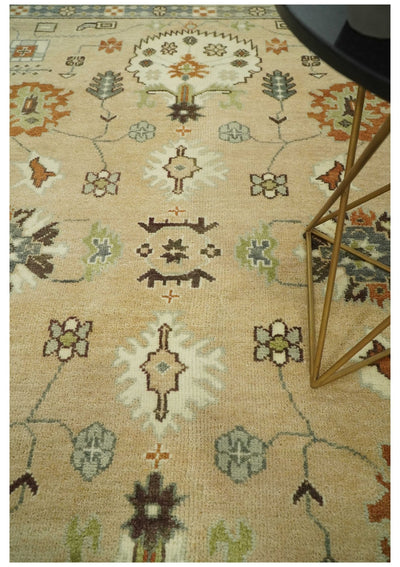 8x10 Camel, Ivory and Gray Hand knotted Oriental Oushak wool area rug - The Rug Decor