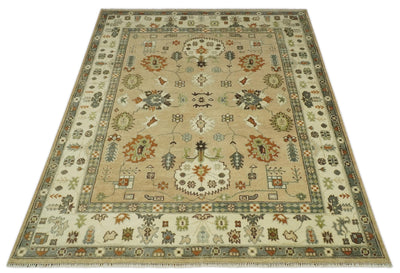 8x10 Camel, Ivory and Gray Hand knotted Oriental Oushak wool area rug - The Rug Decor