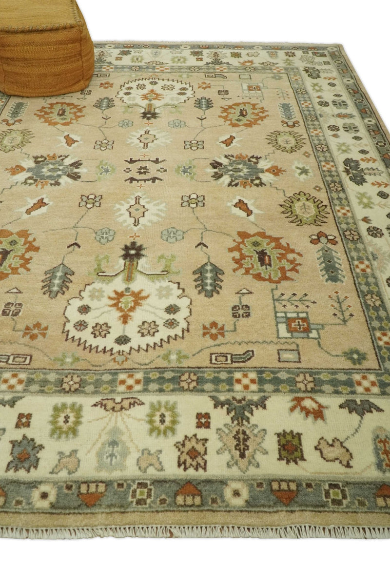 8x10 Camel, Ivory and Gray Hand knotted Oriental Oushak wool area rug - The Rug Decor