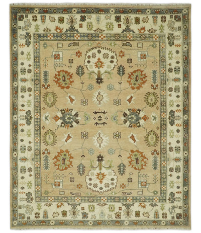 8x10 Camel, Ivory and Gray Hand knotted Oriental Oushak wool area rug - The Rug Decor