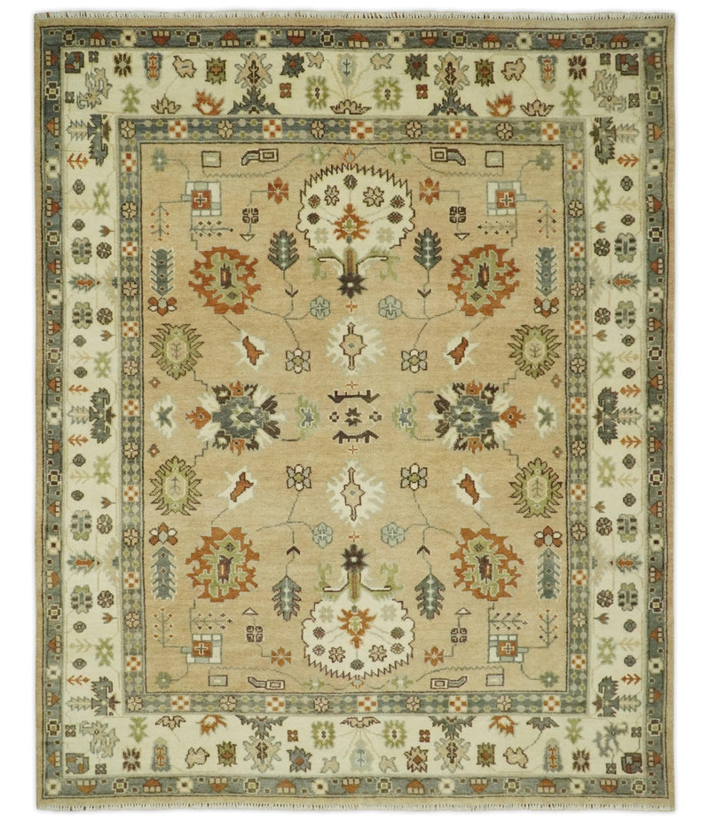 8x10 Camel, Ivory and Gray Hand knotted Oriental Oushak wool area rug - The Rug Decor