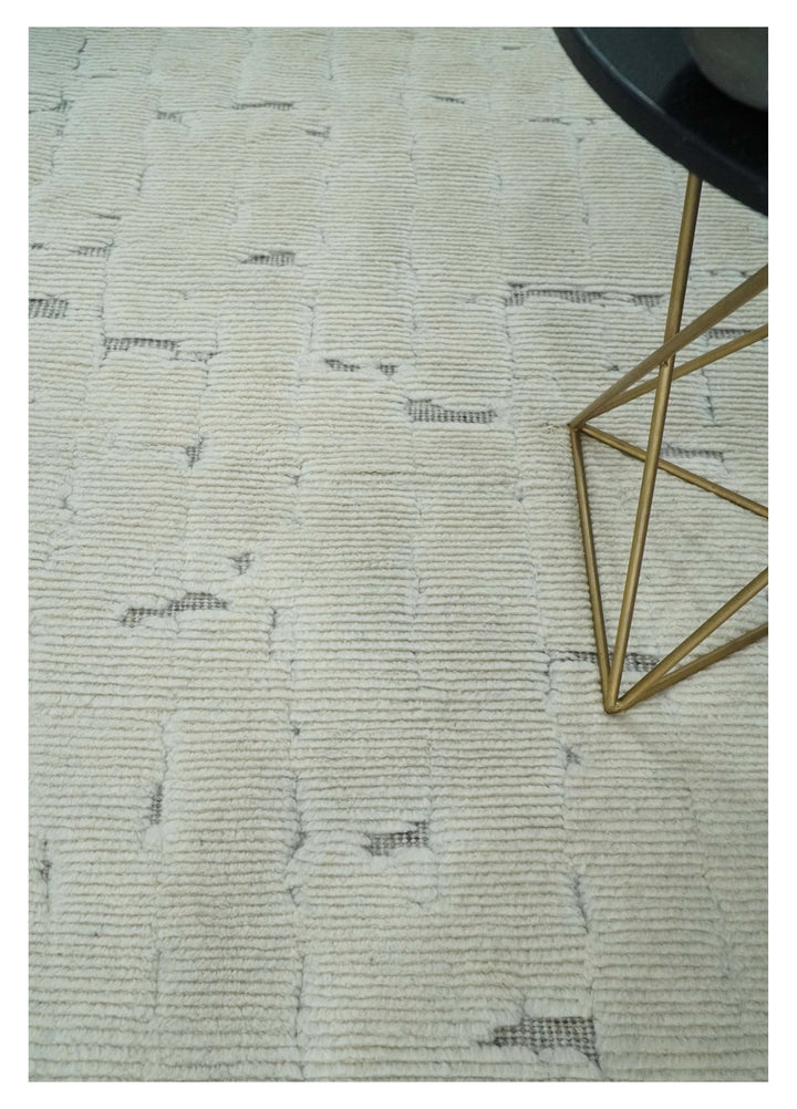8x10 carved pattern Beige and Gray hand knotted wool rug - The Rug Decor