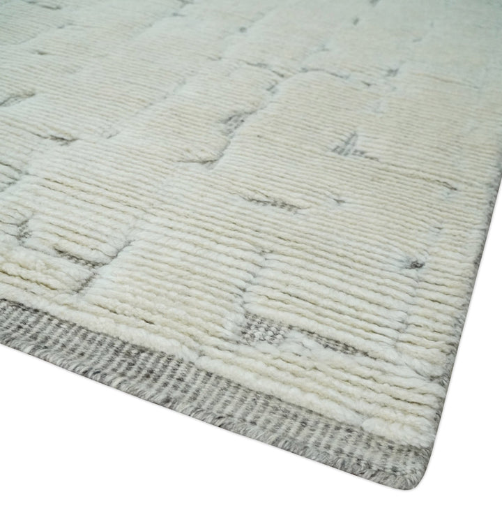 8x10 carved pattern Beige and Gray hand knotted wool rug - The Rug Decor