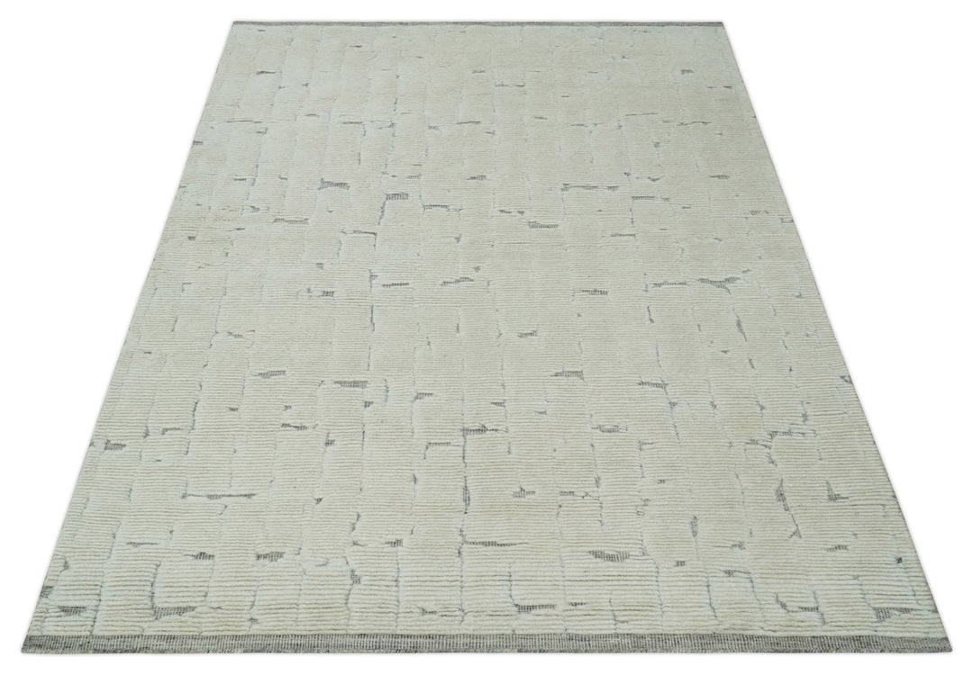 8x10 carved pattern Beige and Gray hand knotted wool rug - The Rug Decor