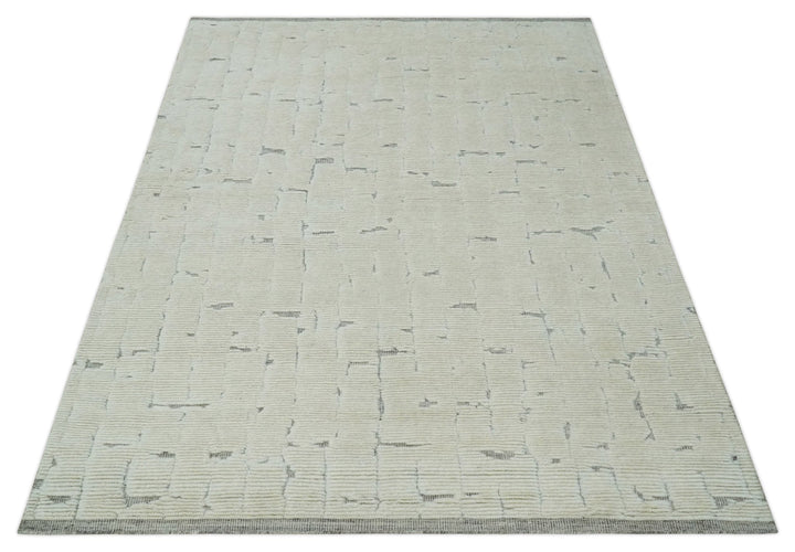 8x10 carved pattern Beige and Gray hand knotted wool rug - The Rug Decor