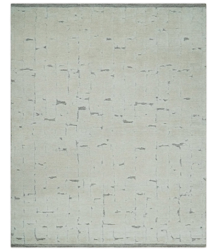 8x10 carved pattern Beige and Gray hand knotted wool rug - The Rug Decor