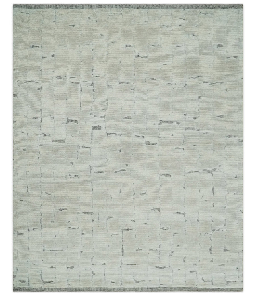 8x10 carved pattern Beige and Gray hand knotted wool rug - The Rug Decor