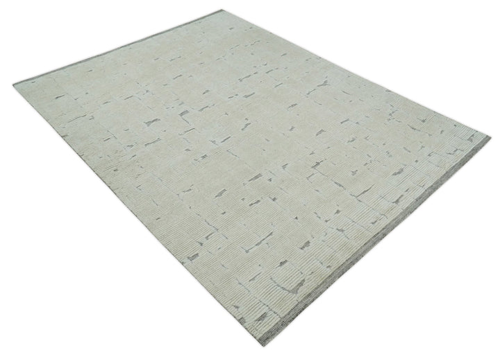8x10 carved pattern Beige and Gray hand knotted wool rug - The Rug Decor