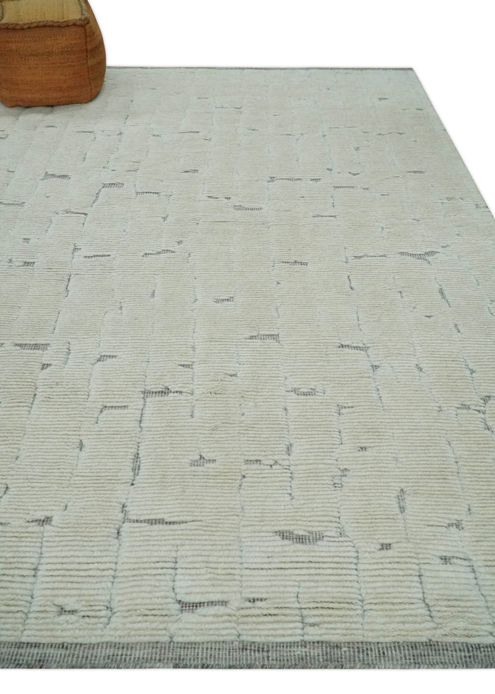 8x10 carved pattern Beige and Gray hand knotted wool rug - The Rug Decor