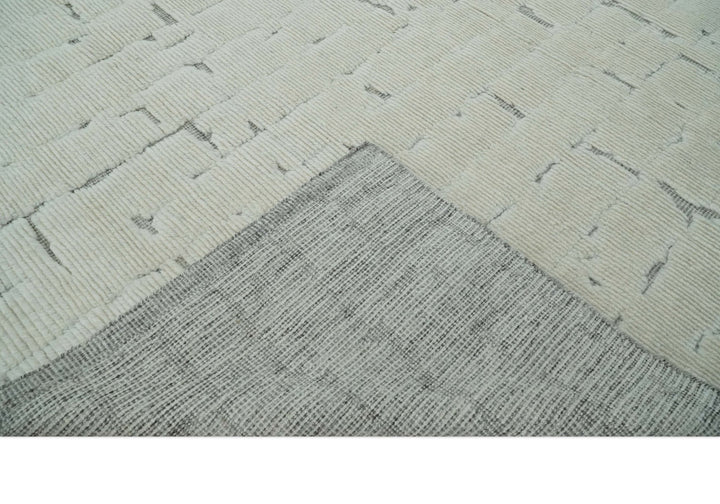 8x10 carved pattern Beige and Gray hand knotted wool rug - The Rug Decor