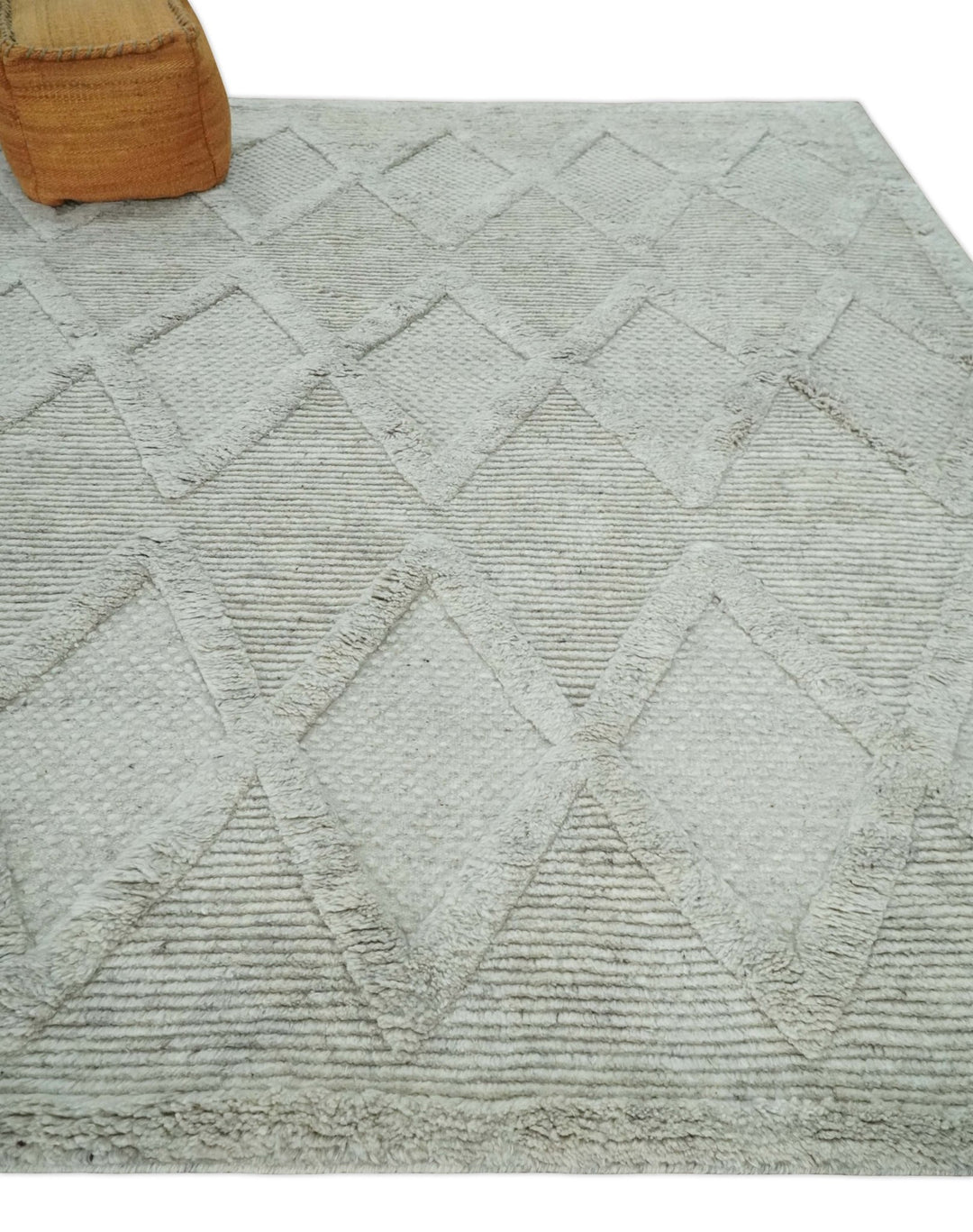 8x10 carved Texture Silver and Charcoal Geometrical hand knotted wool Area rug - The Rug Decor