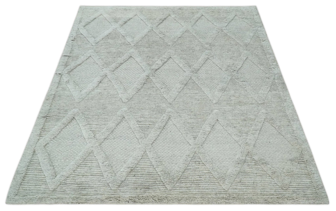 8x10 carved Texture Silver and Charcoal Geometrical hand knotted wool Area rug - The Rug Decor