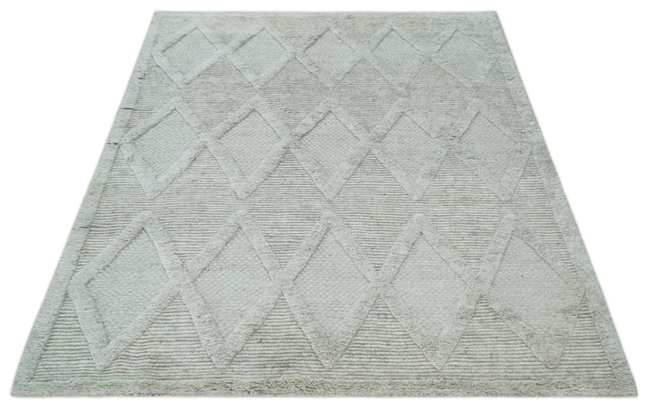 8x10 carved Texture Silver and Charcoal Geometrical hand knotted wool Area rug - The Rug Decor