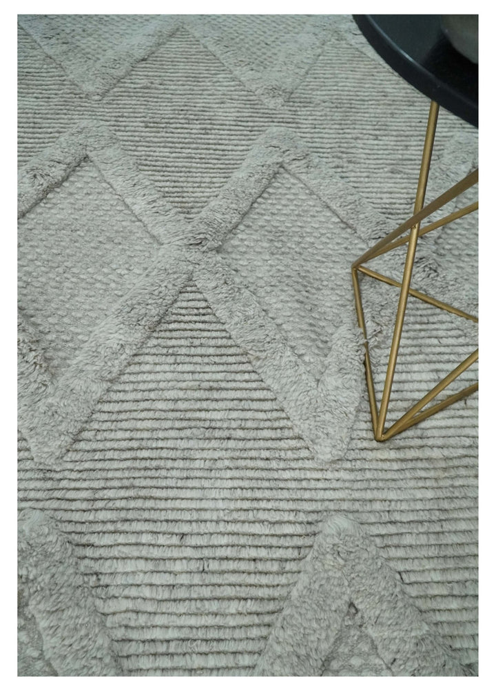8x10 carved Texture Silver and Charcoal Geometrical hand knotted wool Area rug - The Rug Decor