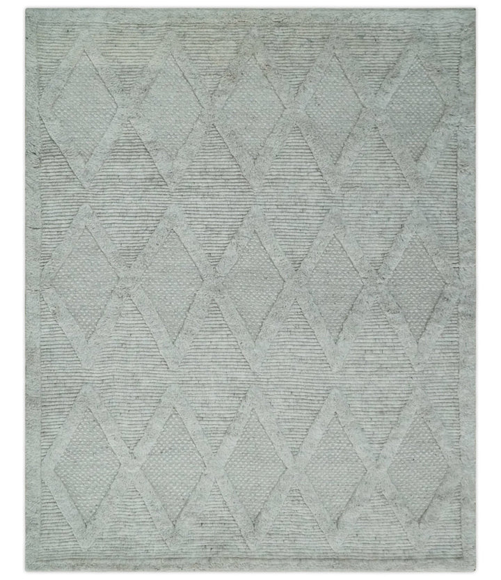 8x10 carved Texture Silver and Charcoal Geometrical hand knotted wool Area rug - The Rug Decor