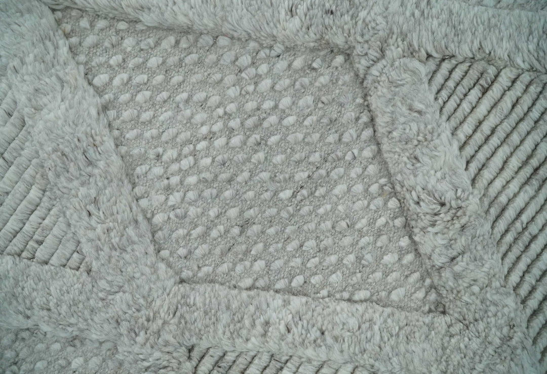 8x10 carved Texture Silver and Charcoal Geometrical hand knotted wool Area rug - The Rug Decor