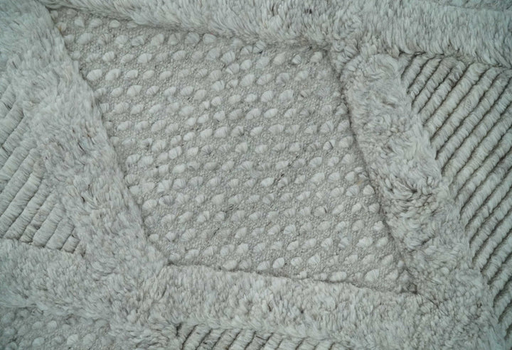 8x10 carved Texture Silver and Charcoal Geometrical hand knotted wool Area rug - The Rug Decor