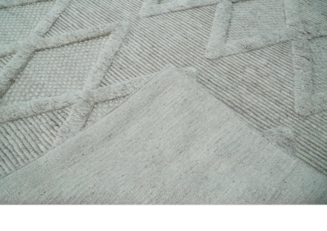 8x10 carved Texture Silver and Charcoal Geometrical hand knotted wool Area rug - The Rug Decor