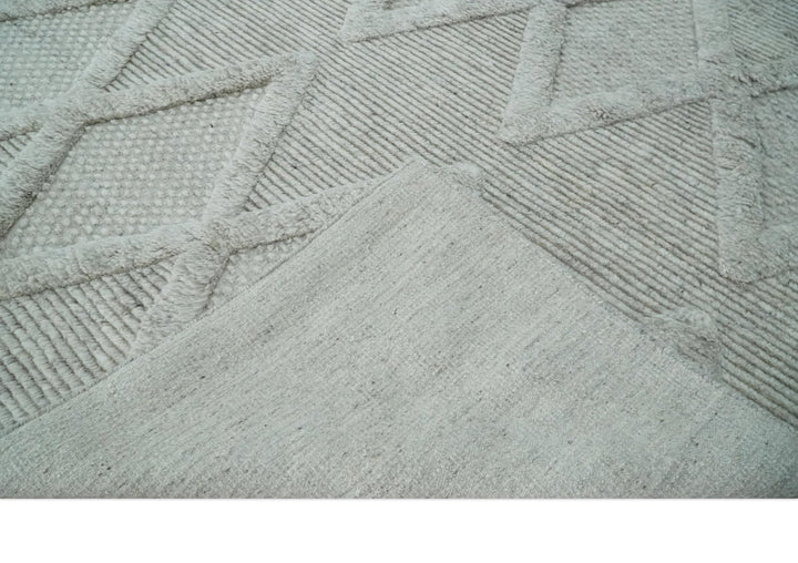 8x10 carved Texture Silver and Charcoal Geometrical hand knotted wool Area rug - The Rug Decor