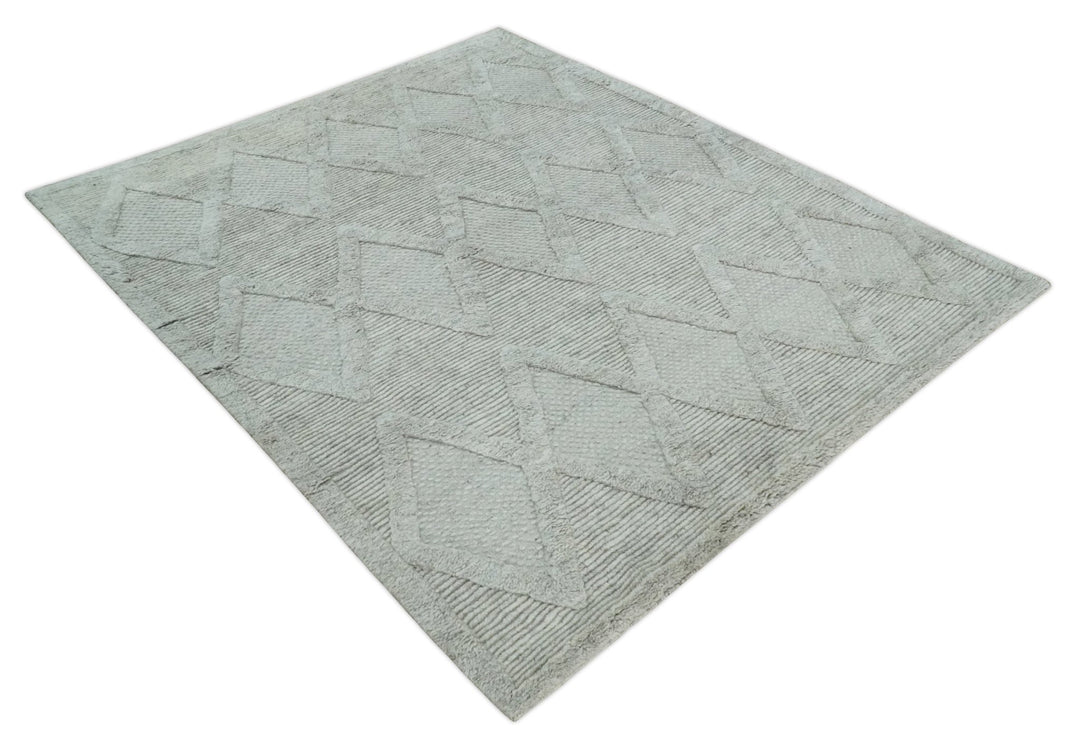 8x10 carved Texture Silver and Charcoal Geometrical hand knotted wool Area rug - The Rug Decor