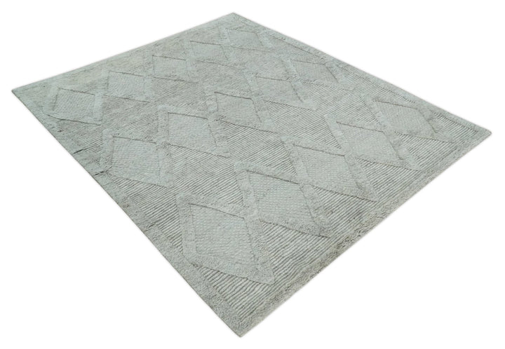 8x10 carved Texture Silver and Charcoal Geometrical hand knotted wool Area rug - The Rug Decor
