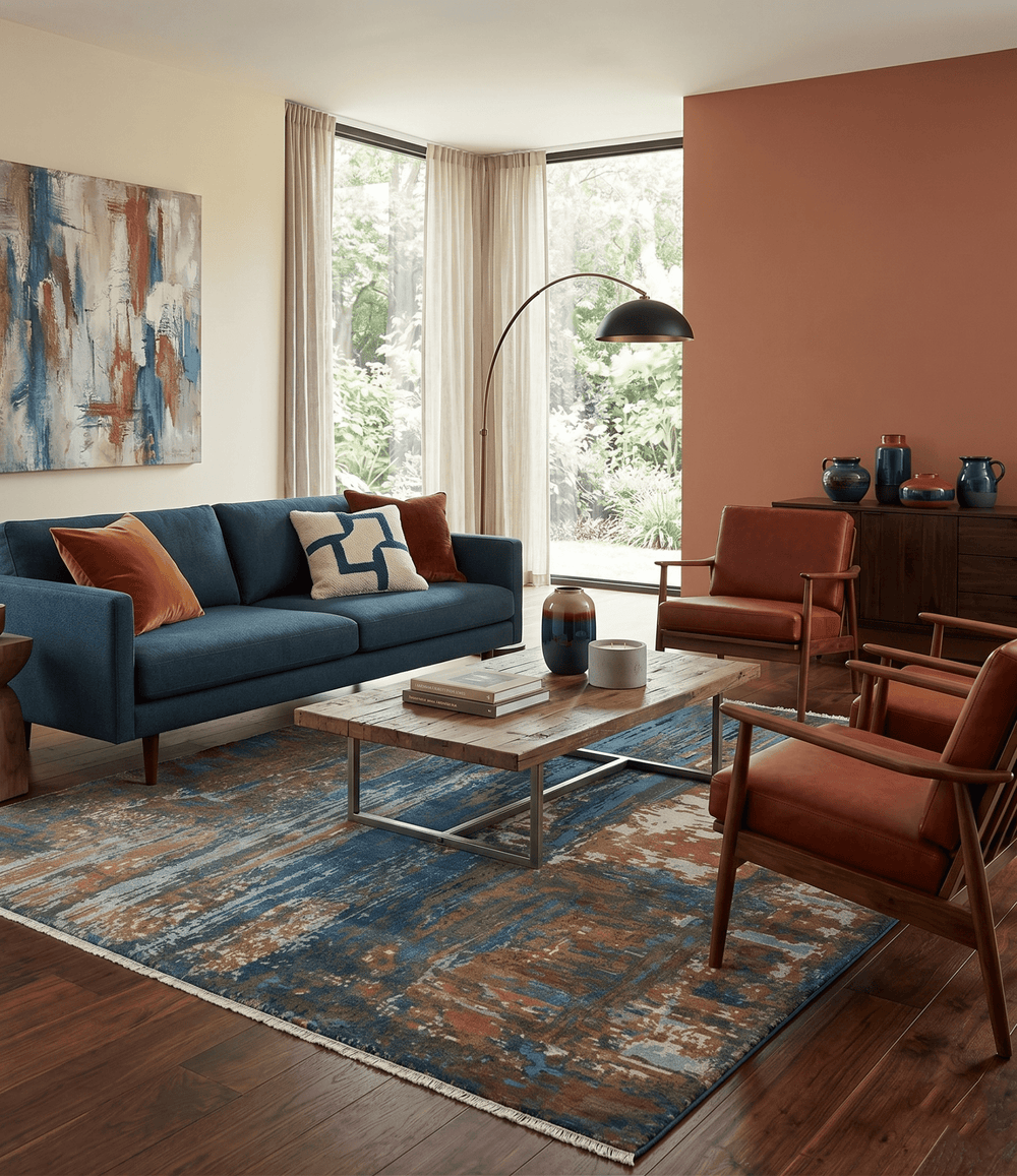 8x10 Fine Hand Knotted Blue and Brown Modern Abstract Wool Area Rug | AGR42 - The Rug Decor