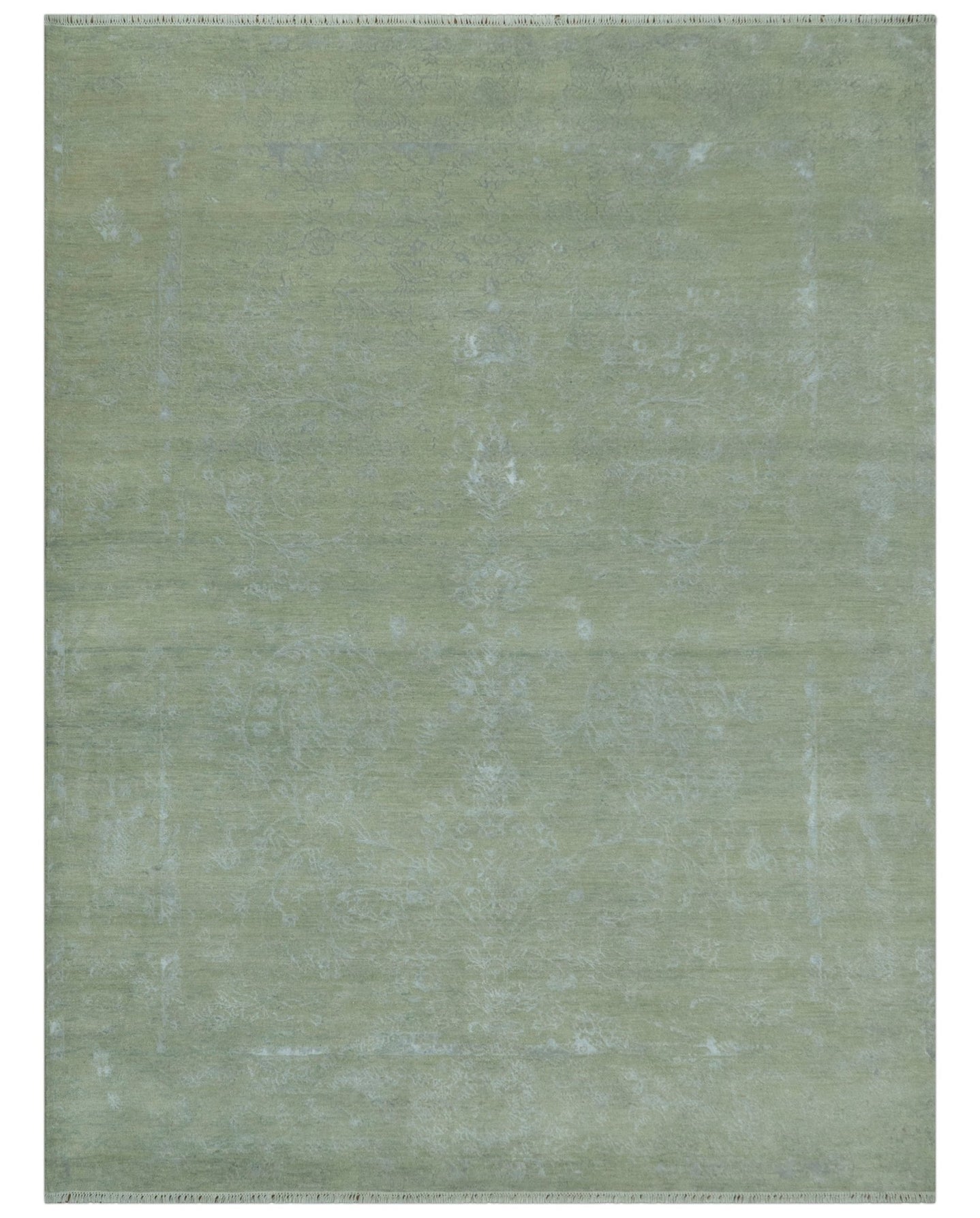 8X10 Fine Hand Knotted Green And Gray Modern abstract Design Wool and Art Silk Rug - The Rug Decor