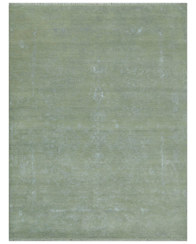 8X10 Fine Hand Knotted Green And Gray Modern abstract Design Wool and Art Silk Rug - The Rug Decor