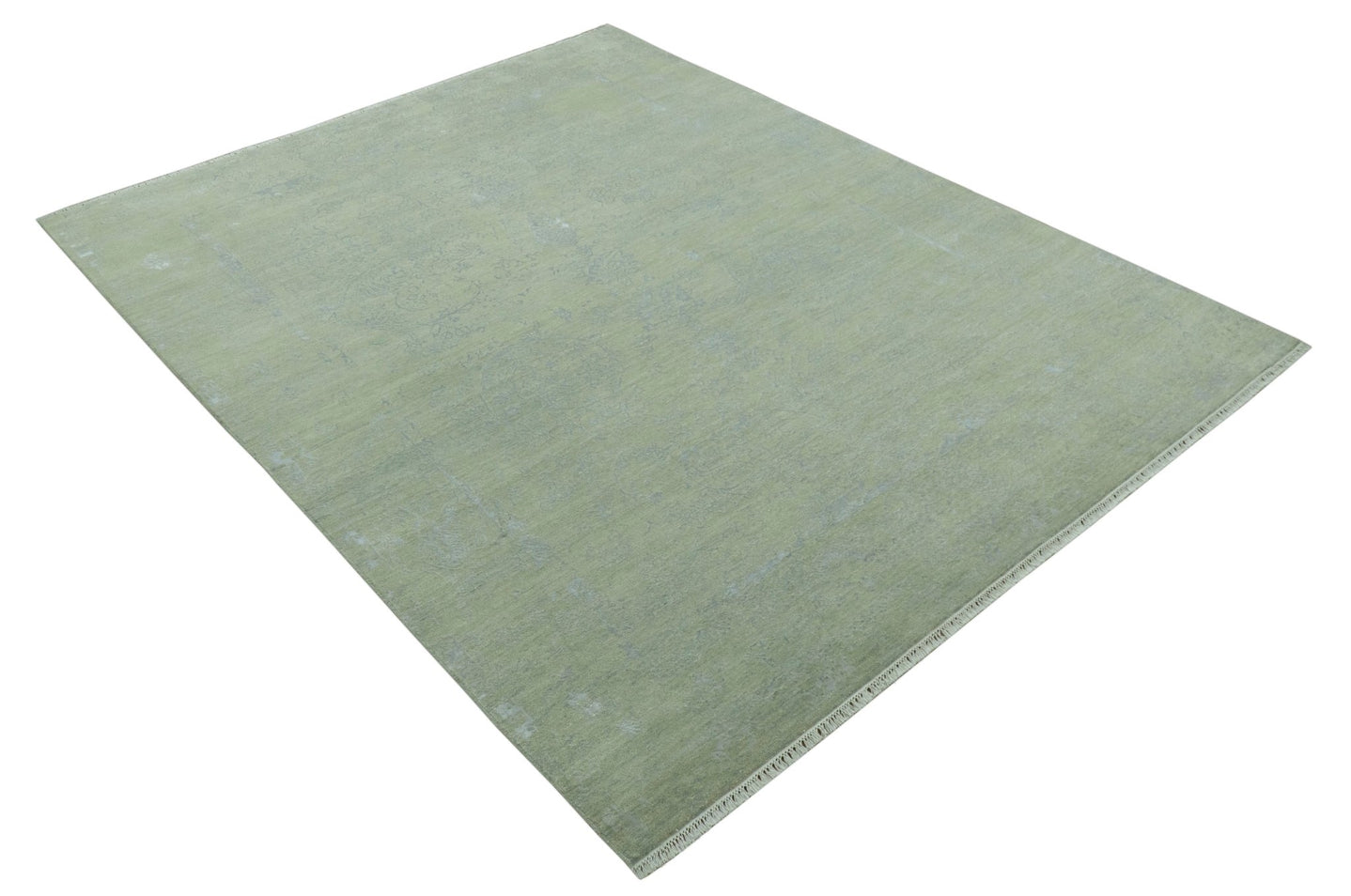 8X10 Fine Hand Knotted Green And Gray Modern abstract Design Wool and Art Silk Rug - The Rug Decor