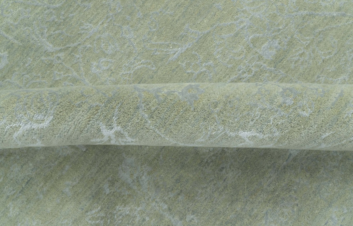 8X10 Fine Hand Knotted Green And Gray Modern abstract Design Wool and Art Silk Rug - The Rug Decor