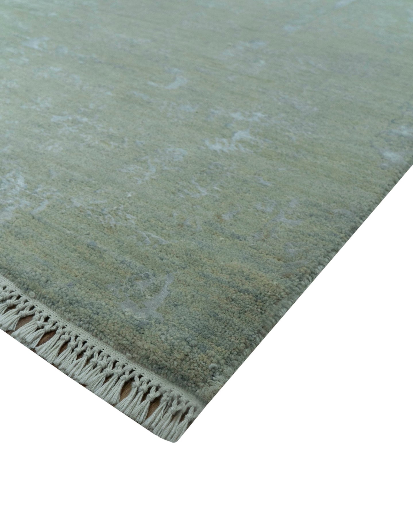 8X10 Fine Hand Knotted Green And Gray Modern abstract Design Wool and Art Silk Rug - The Rug Decor