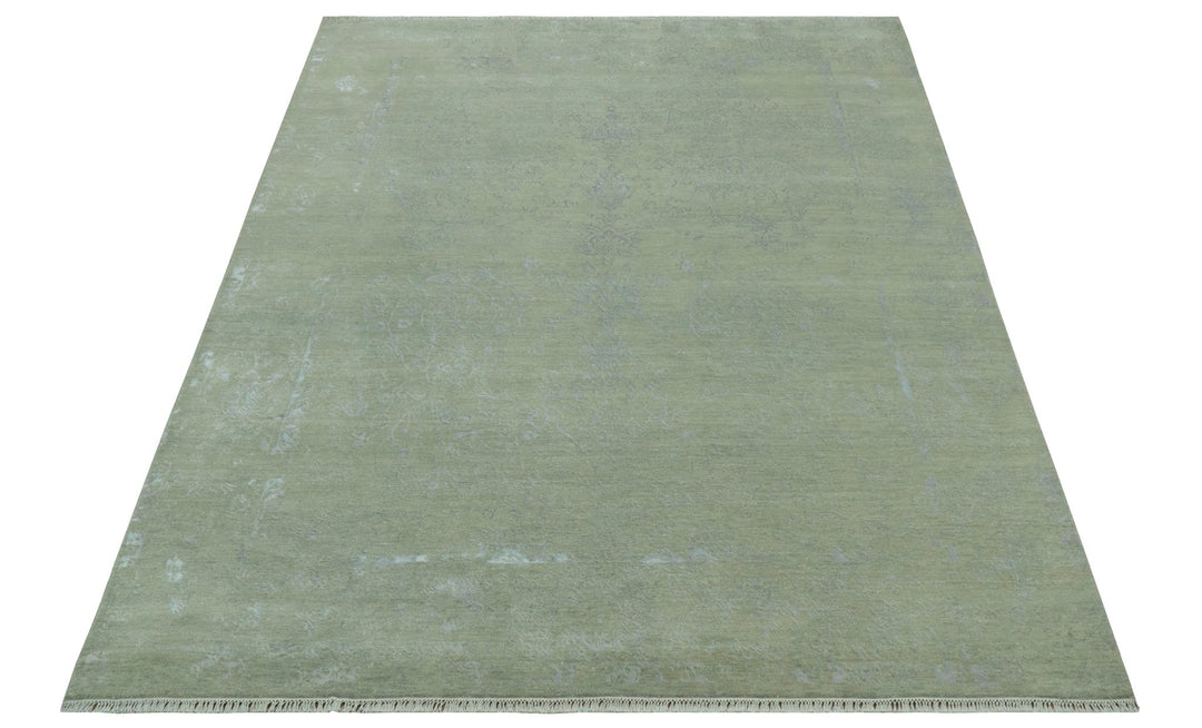 8X10 Fine Hand Knotted Green And Gray Modern abstract Design Wool and Art Silk Rug - The Rug Decor