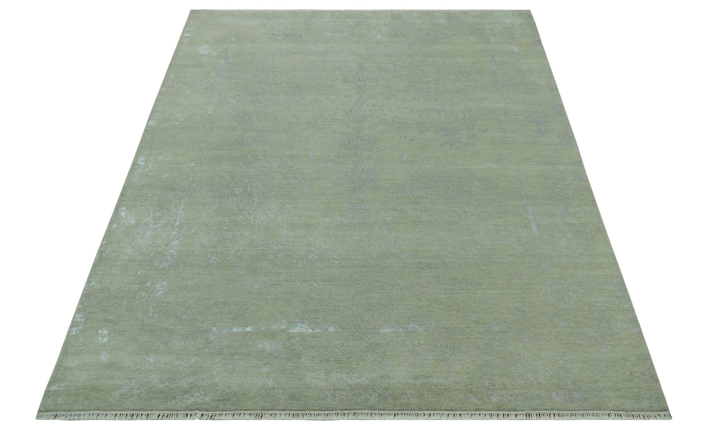 8X10 Fine Hand Knotted Green And Gray Modern abstract Design Wool and Art Silk Rug - The Rug Decor