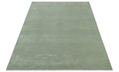 8X10 Fine Hand Knotted Green And Gray Modern abstract Design Wool and Art Silk Rug - The Rug Decor