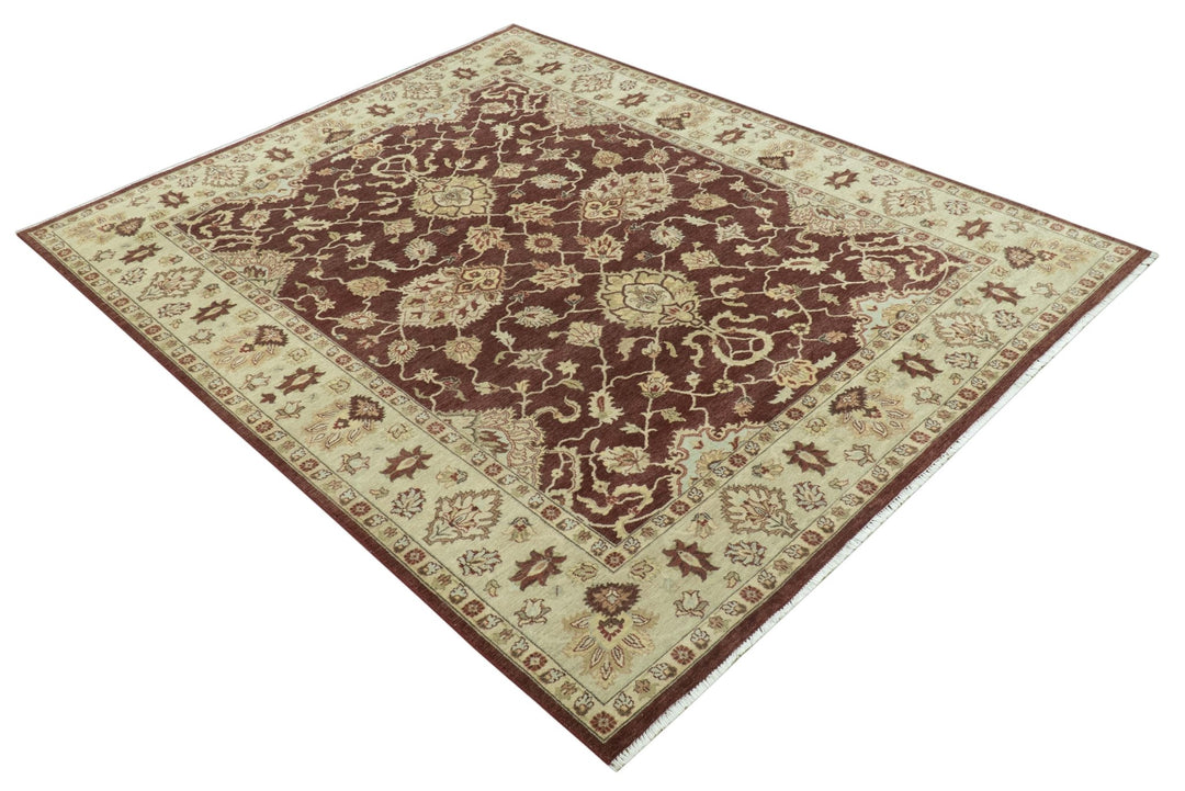 8X10 Fine Hand Knotted Rust And Gold Traditional Design Wool Rug - The Rug Decor