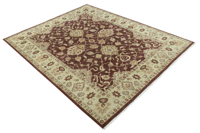 8X10 Fine Hand Knotted Rust And Gold Traditional Design Wool Rug - The Rug Decor